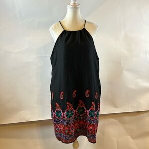 Francesca's Dina Be | Black Embroidered Paisley 100% Cotton Halter Dress | Med